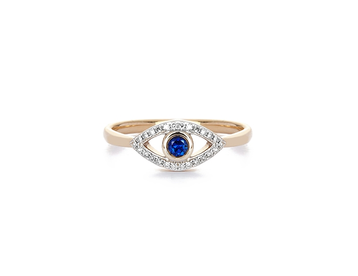 blue sapphire and diamond evil eye ring