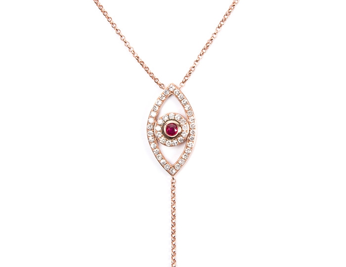 Sapphire evil eye necklace rose gold
